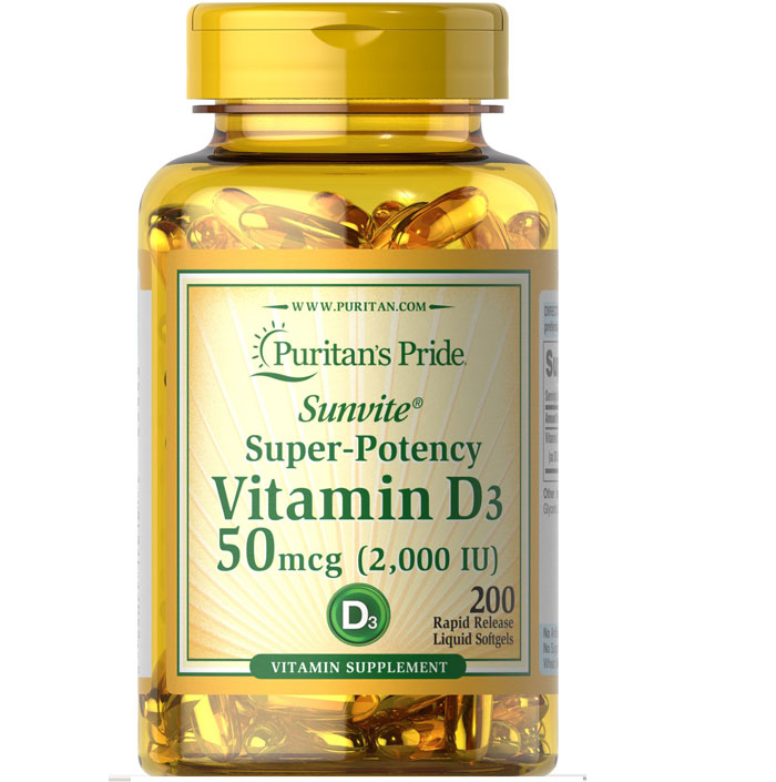 Puritan Pride   - Vitamin D3 50 Mcg - 200 Softgels