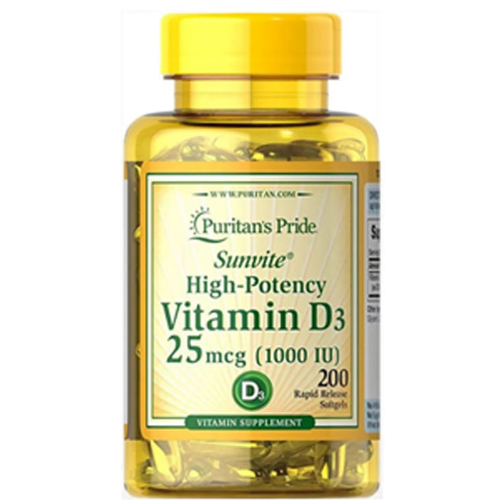 Puritan Pride   - Vitamin D3 25 Mcg - 200 Softgels